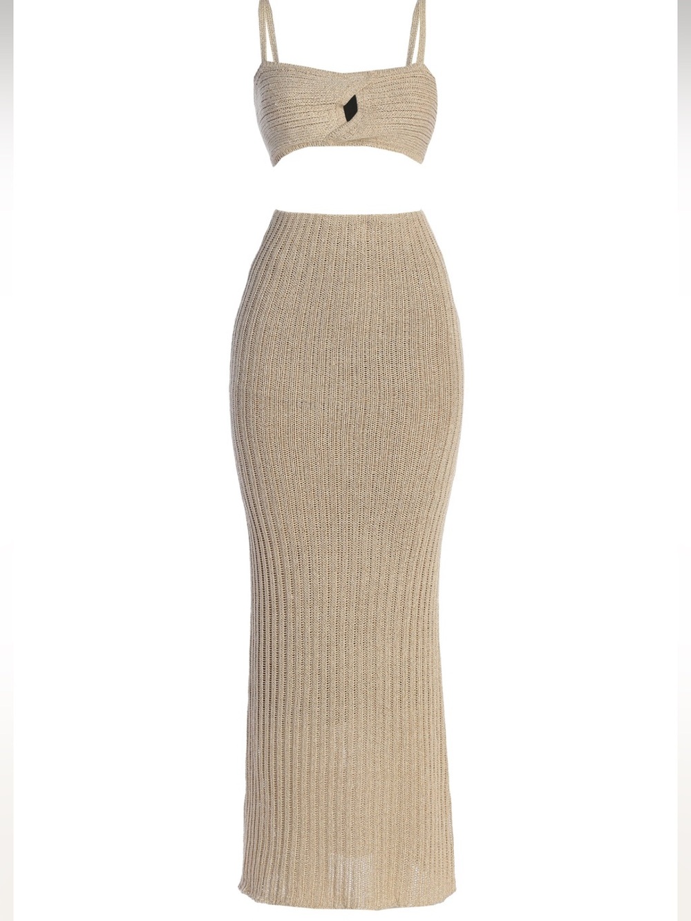 JLUXLABEL Beige Ribbed Knit Maxi Skirt set - Picture 4 of 9